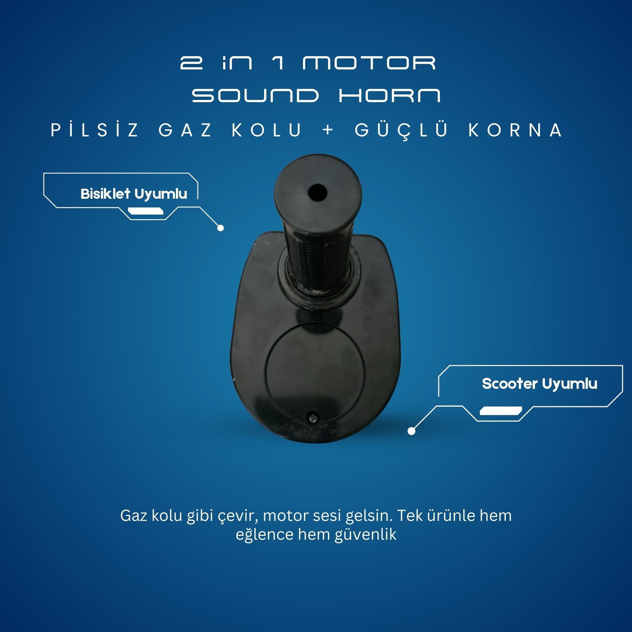 Bisiklet & Scooter İçin Motor Sesli Korna – Pilsiz Çevirmeli Gaz Kolu