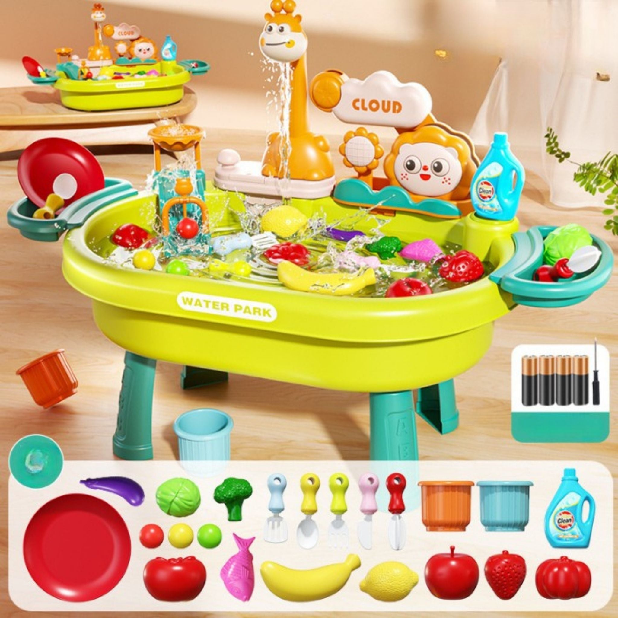 Çocuklar İçin Su Oyun Masası ve Mutfak Seti – Aksesuar Dahil