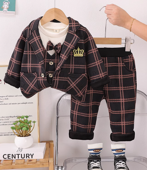 Çizgili Kadife Erkek Çocuk Takım 1-5 Yaş 3 Parça