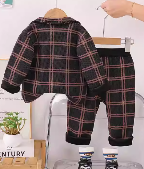 Çizgili Kadife Erkek Çocuk Takım 1-5 Yaş 3 Parça