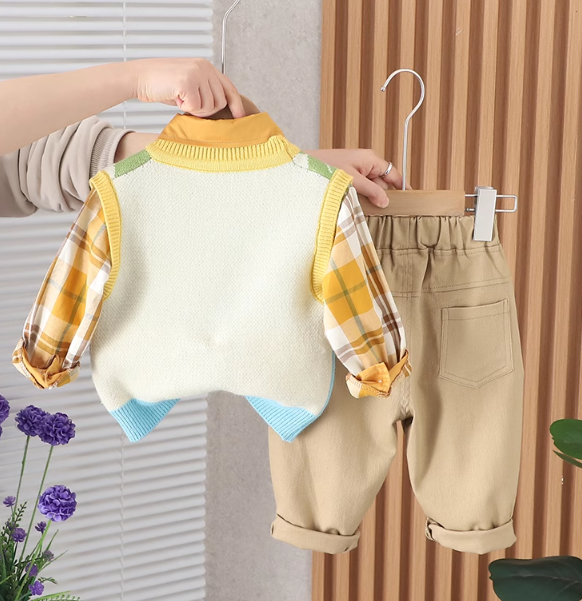 Gömlek Suveter Pantolon 3 Parçalı Sevimli Unisex Çocuk Set 1-5 Yaş