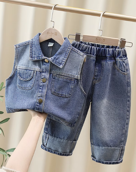 Kot Ceket ve Kot Pantolon Kız Çocuk Alt Üst Takım 2-7 Yaş