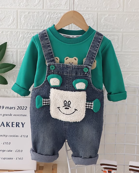 Yeşil Renk İkili Çocuk Takım-Tulum ve Sweet 1-5 Yaş