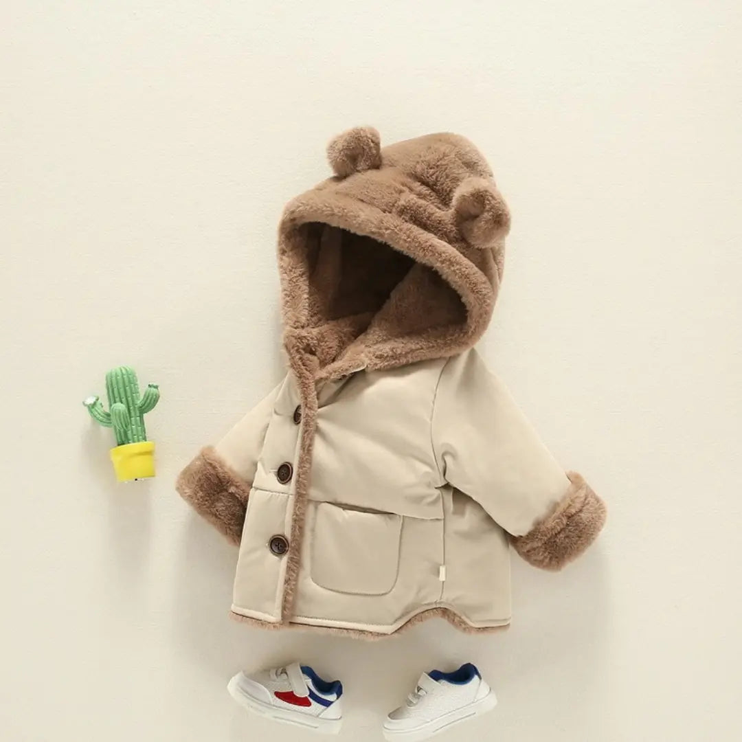 Çocuk Mont 2-3 Yaş Ayı Kulaklı Peluş Kapüşonlu Bej Unisex Outlet