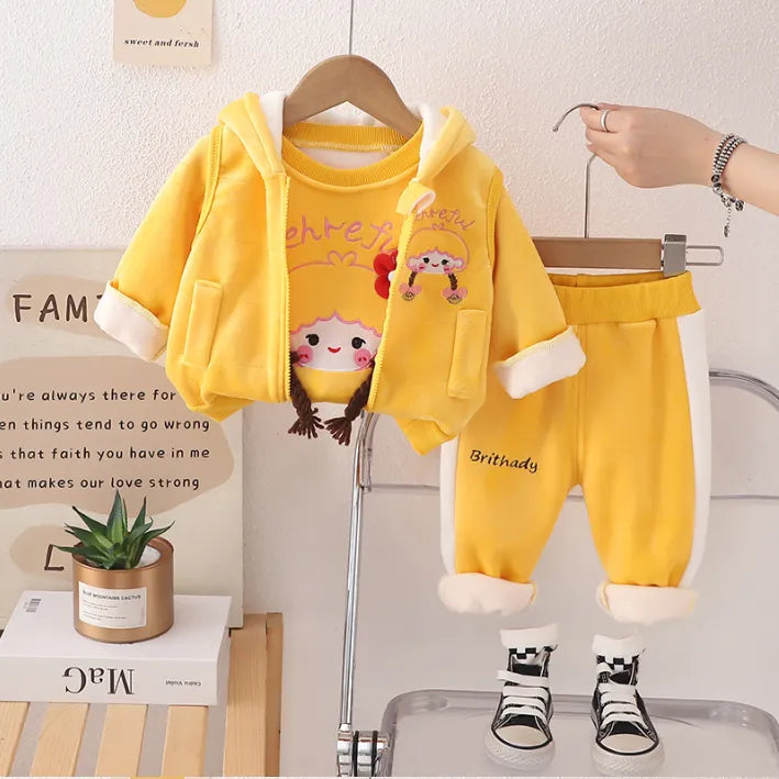 1-5 Yaş 3 Parça Kız Çocuk Takımı – Kapüşonlu Üçlü Set