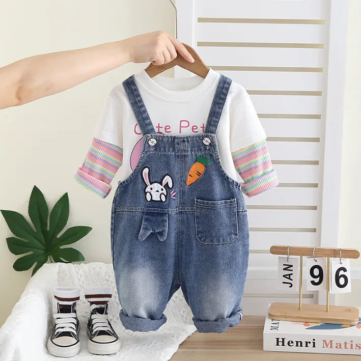 Kız Çocuk Denim Salopetli 2’li Takım – 1-5 Yaş