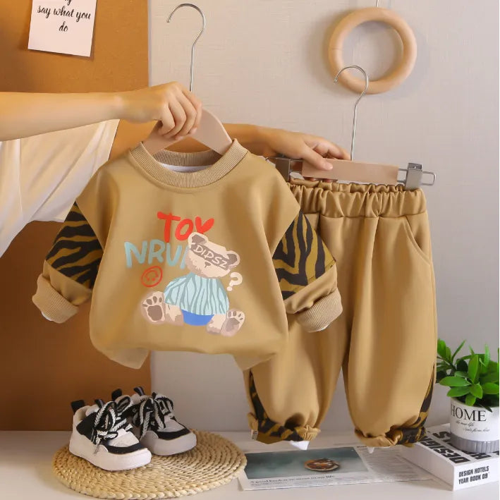 2’li 1-5 Yaş Unisex Ayıcık Baskılı Sweat ve Pantolon Takımı (3 Renk)