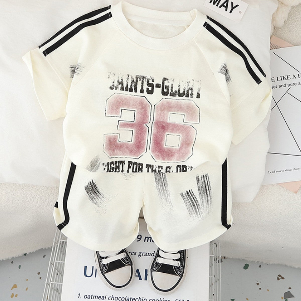 1-5 Yaş 36 Baskılı Beyaz Spor Tişört ve Şort Takımı