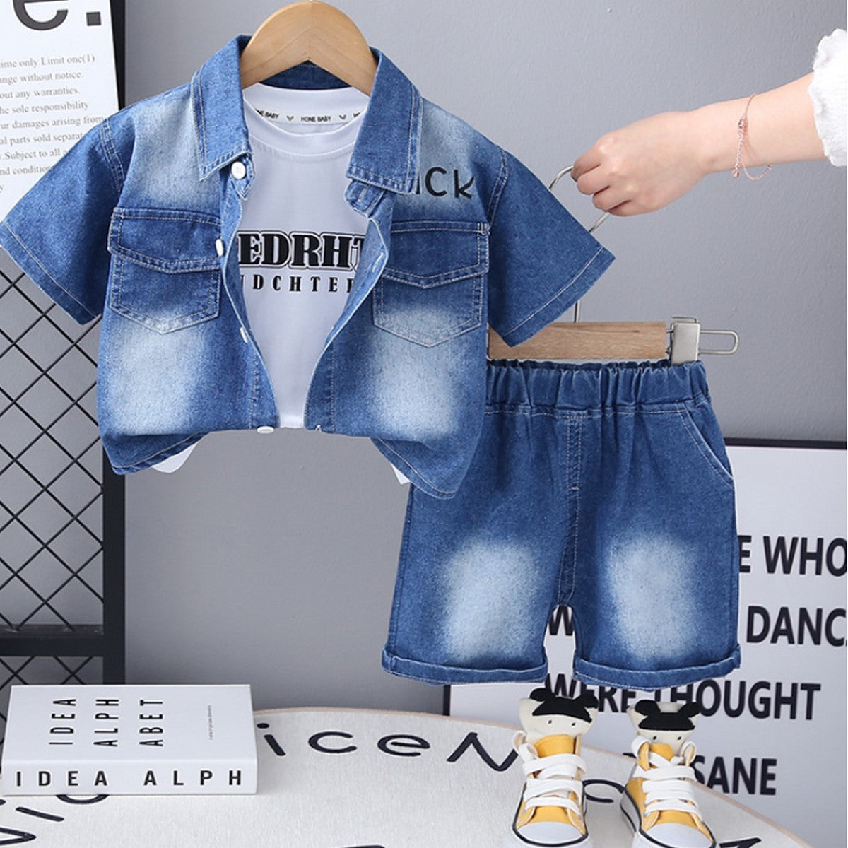 1-5 Yaş 3 Parça Kot Gömlekli Erkek Çocuk Takımı – Yazlık Denim Kombin
