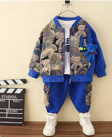 Ayıcık Desenli Mavi Renk Erkek Çocuk Takım 2-8 Yaş