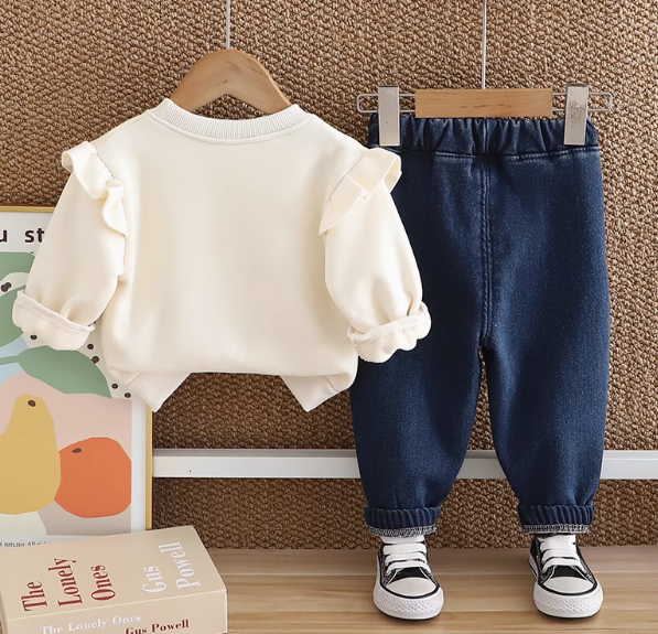 1-5 Yaş Kirli Beyaz Kız Çocuk Takım