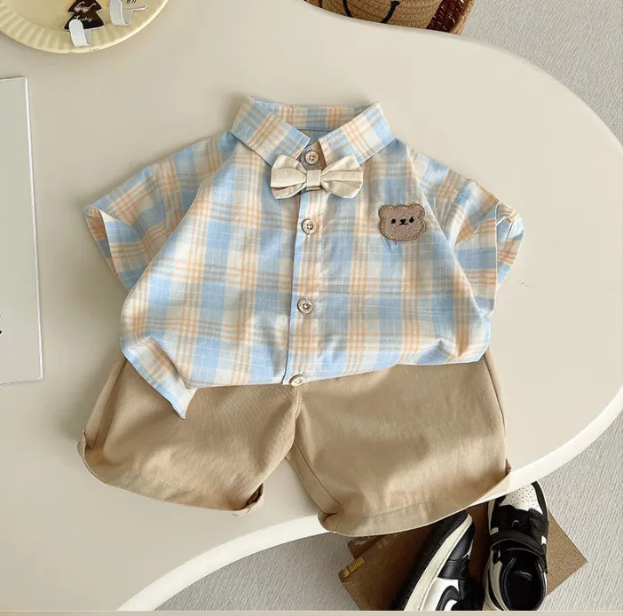 1-5 Yaş Ekoseli Fiyonk Detaylı Erkek Takım (2 Parça)