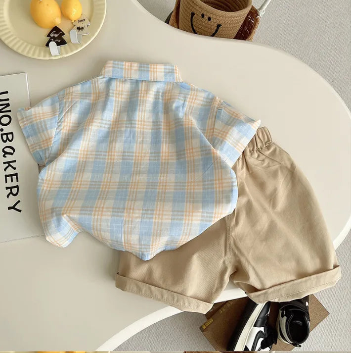 1-5 Yaş Ekoseli Fiyonk Detaylı Erkek Takım (2 Parça)