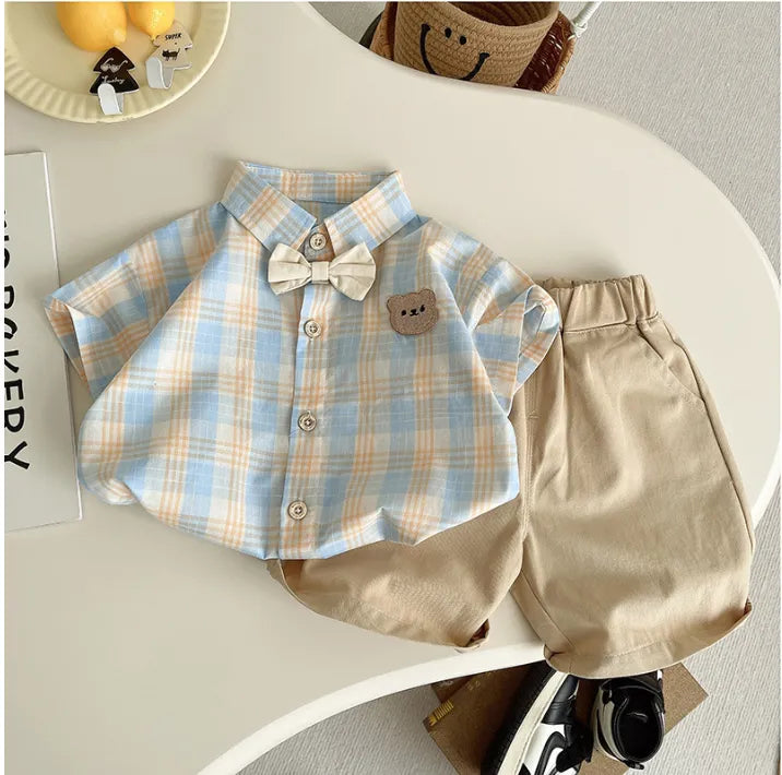 1-5 Yaş Ekoseli Fiyonk Detaylı Erkek Takım (2 Parça)