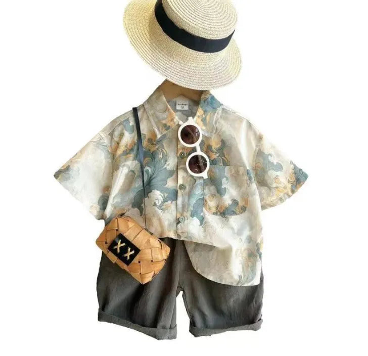 Hawaii Rüzgarı Desenli Yazlık Çocuk Takımı (1-8 Yaş)