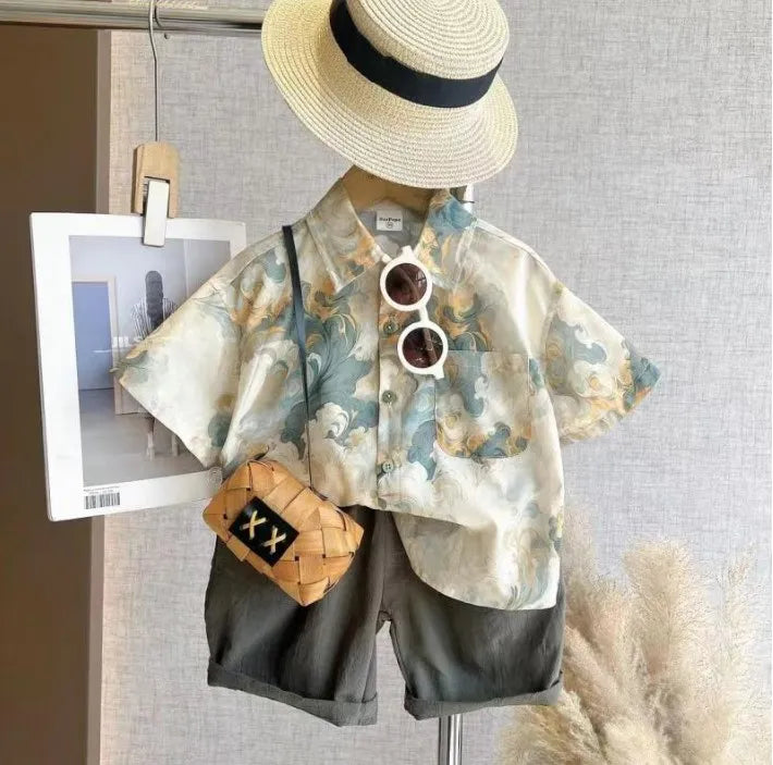 Hawaii Rüzgarı Desenli Yazlık Çocuk Takımı (1-8 Yaş)