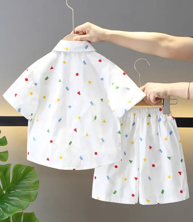 1-8 Yaş Kravatlı 3 Parça Yazlık Takım (Gömlek + Şort + Kravat)