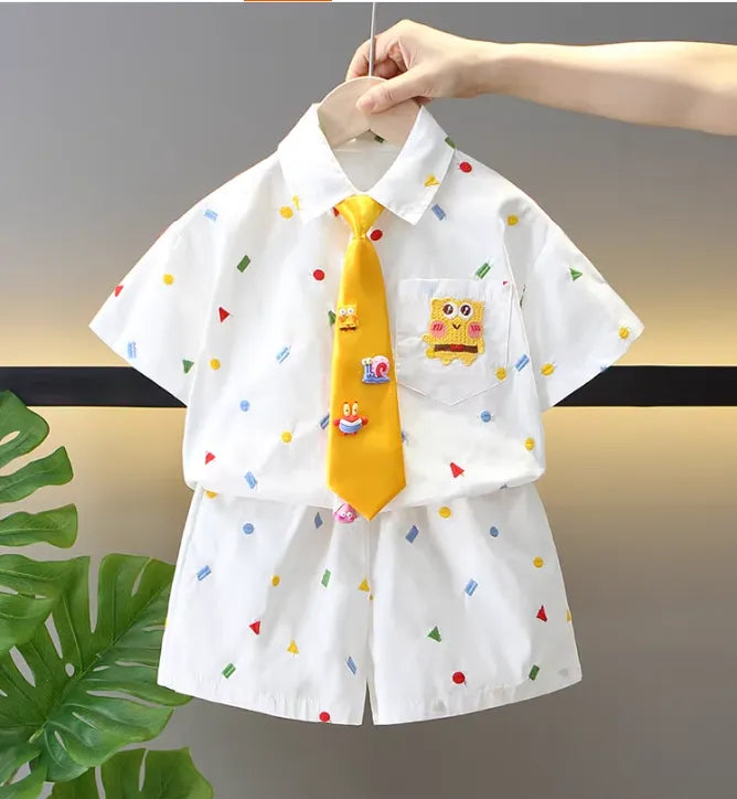 1-8 Yaş Kravatlı 3 Parça Yazlık Takım (Gömlek + Şort + Kravat)