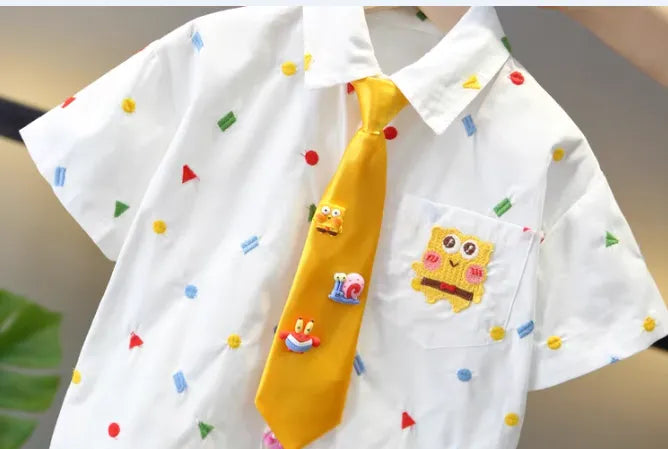 1-8 Yaş Kravatlı 3 Parça Yazlık Takım (Gömlek + Şort + Kravat)