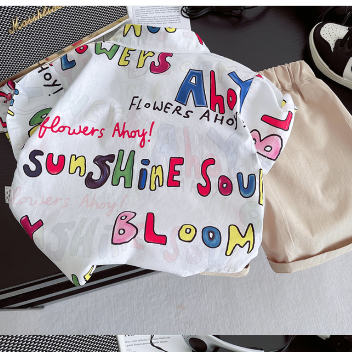 1-5 Yaş Renkli Baskılı Erkek Çocuk Gömlek Şort Takımı