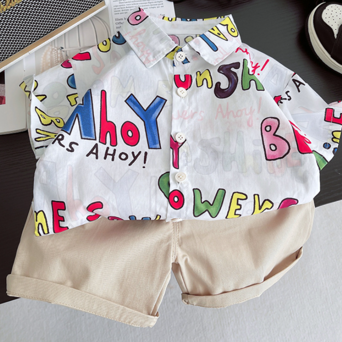 1-5 Yaş Renkli Baskılı Erkek Çocuk Gömlek Şort Takımı