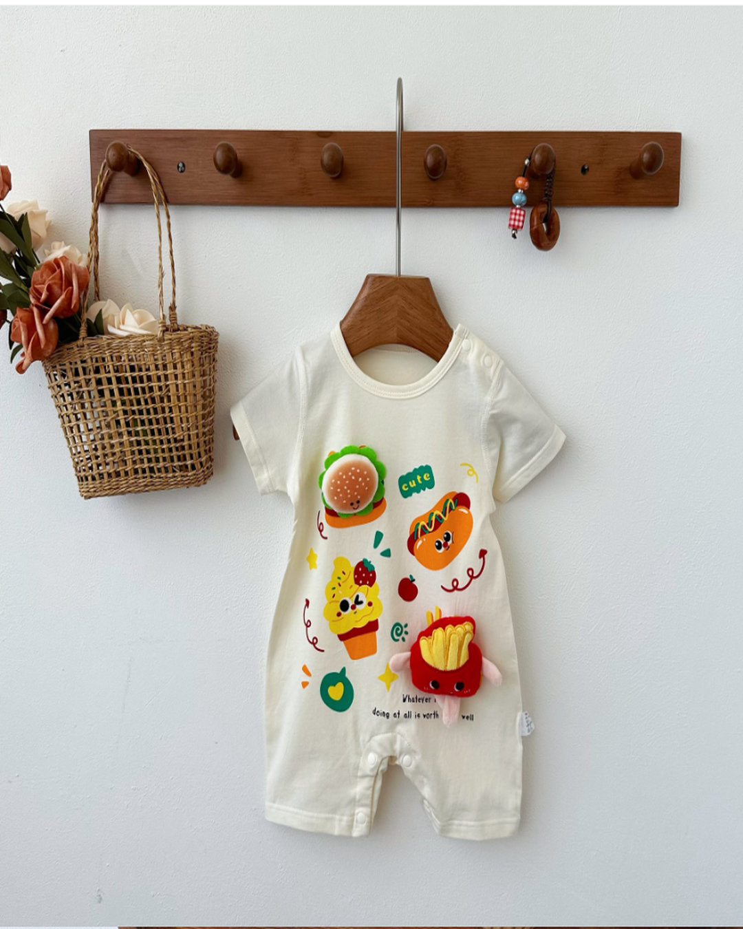 Hamburger Desenli "Snack Time" Bebek Tulum – 0-2 Yaş Unisex