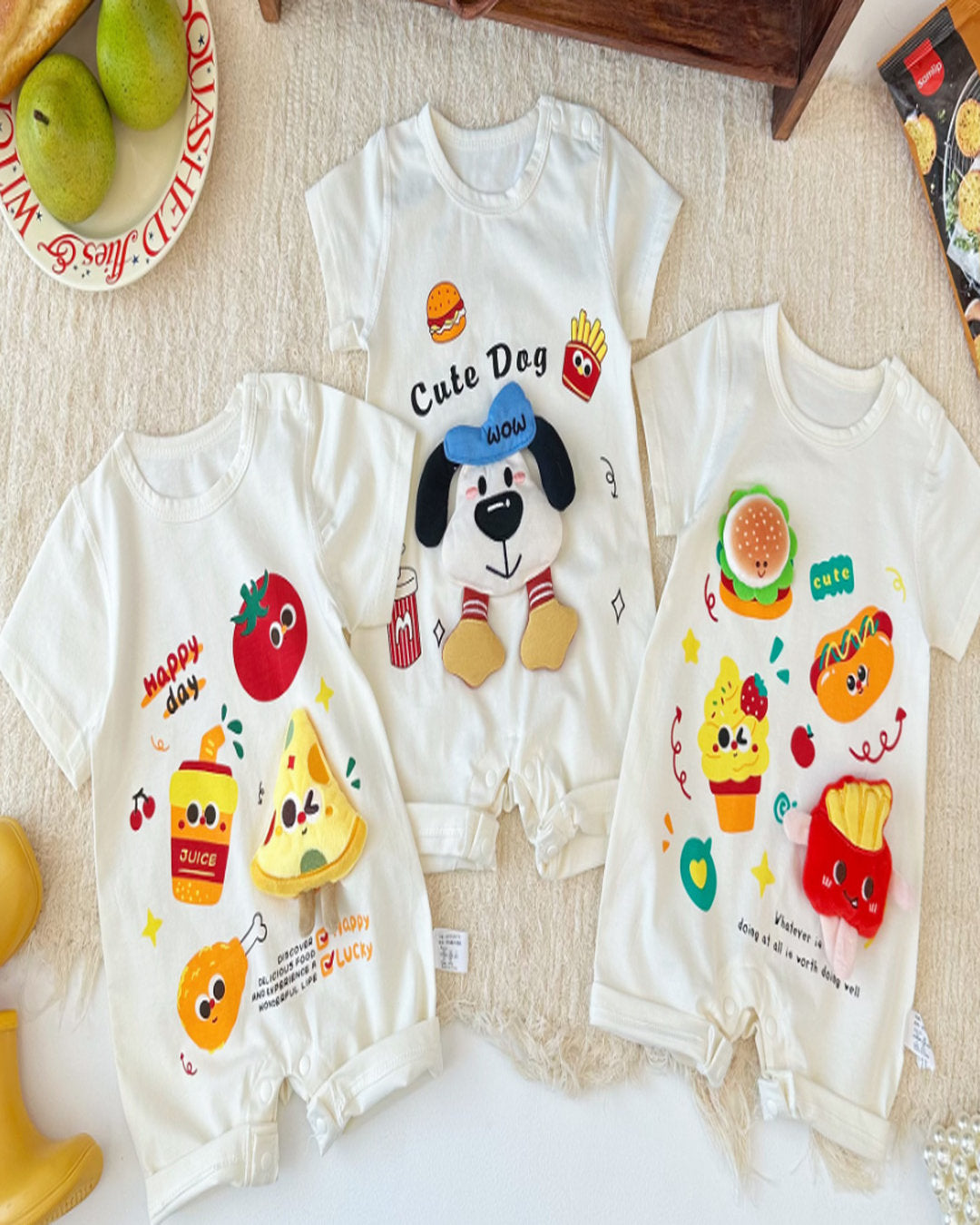 Pizza Desenli "Cheesy Smile" Bebek Tulum – 3-24 Ay Unisex