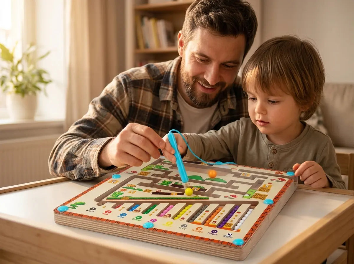 Manyetik Kalemli Ahşap Labirent Oyunu-Eğitici Montessori Aktivite Tablosu