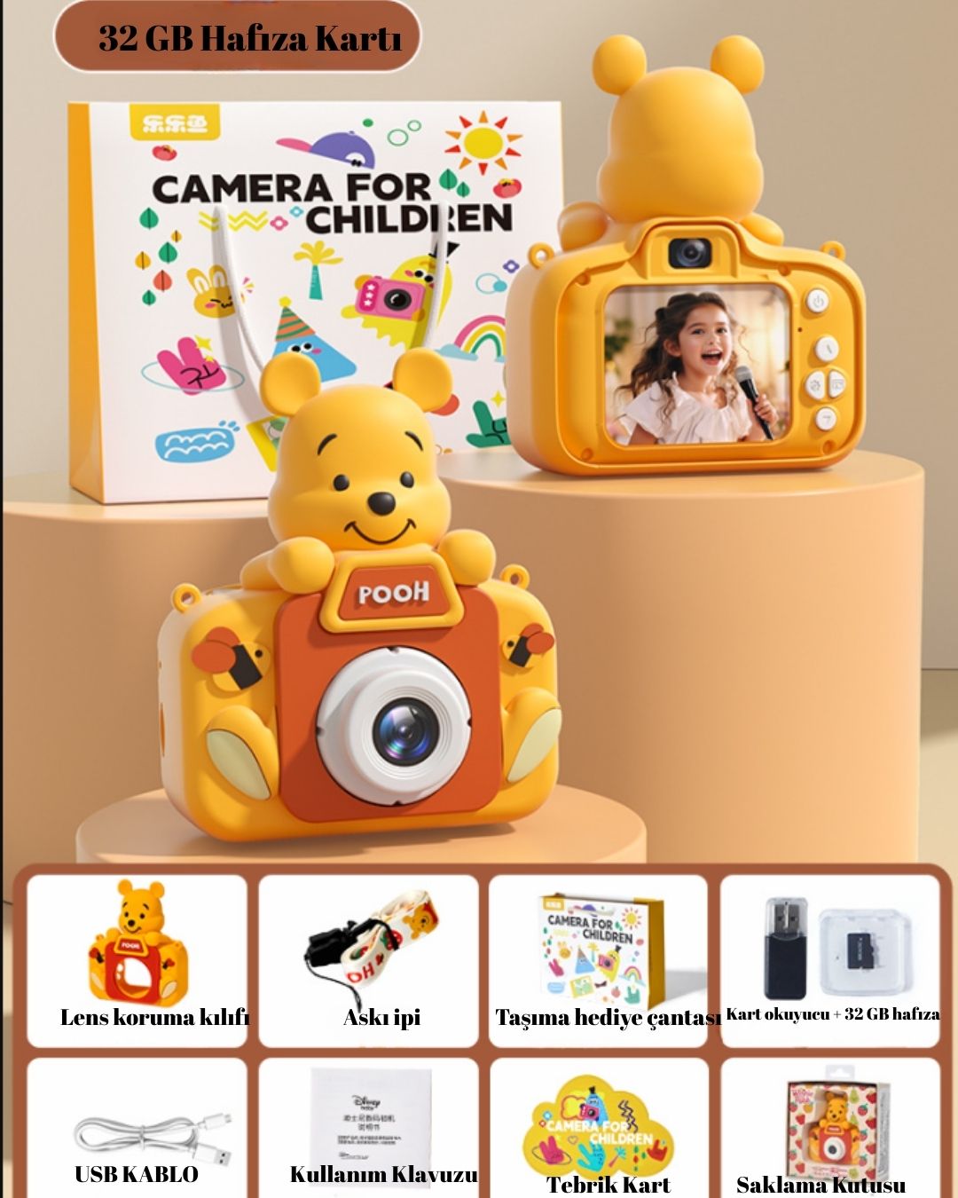 2.0 inç IPS Ekranlı 32 GB Hafızalı ve Kart Okuyuculu Çocuk Kamerası