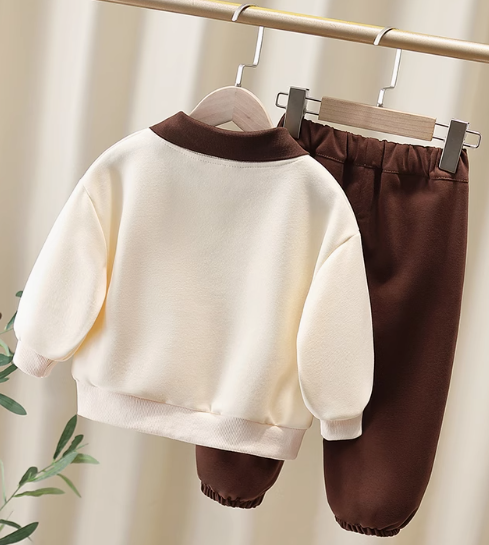 3D Baskılı Bej Renk Kız Çocuk Takım 2-7 Yaş