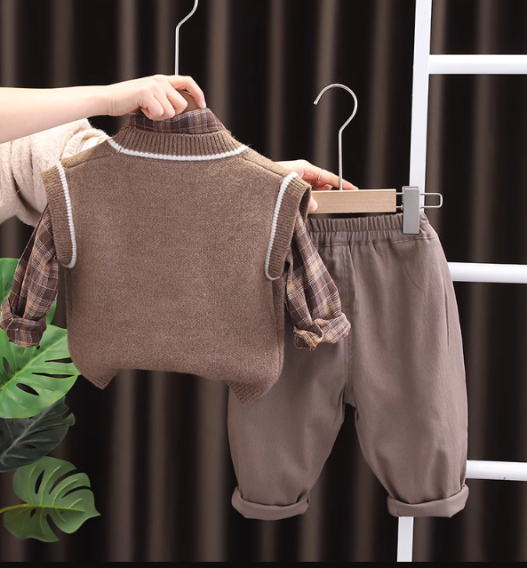 3 Parçalı Kahverengi Renk Çocuk Takım 10 Ay-5 Yaş