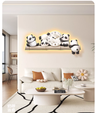 Dörtlü Panda Duvar Saati Seti- Sallanır Ayaklı Panda Duvar Saati