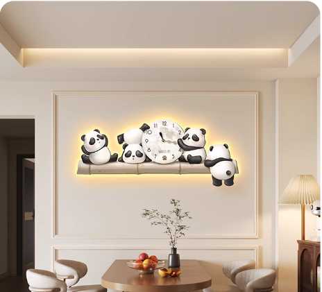 Dörtlü Panda Duvar Saati Seti- Sallanır Ayaklı Panda Duvar Saati