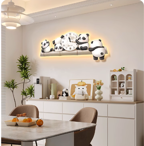 Dörtlü Panda Duvar Saati Seti- Sallanır Ayaklı Panda Duvar Saati