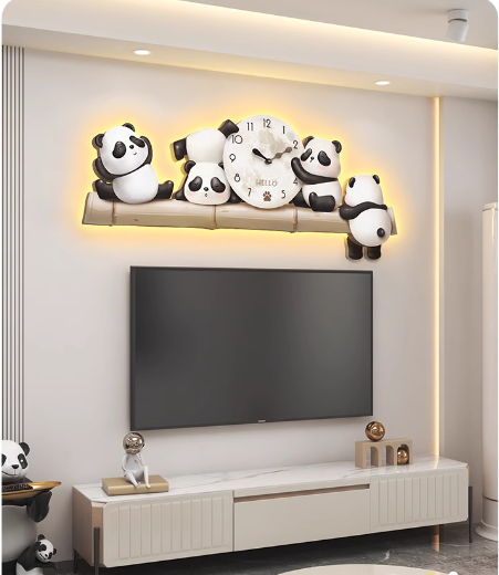 Dörtlü Panda Duvar Saati Seti- Sallanır Ayaklı Panda Duvar Saati