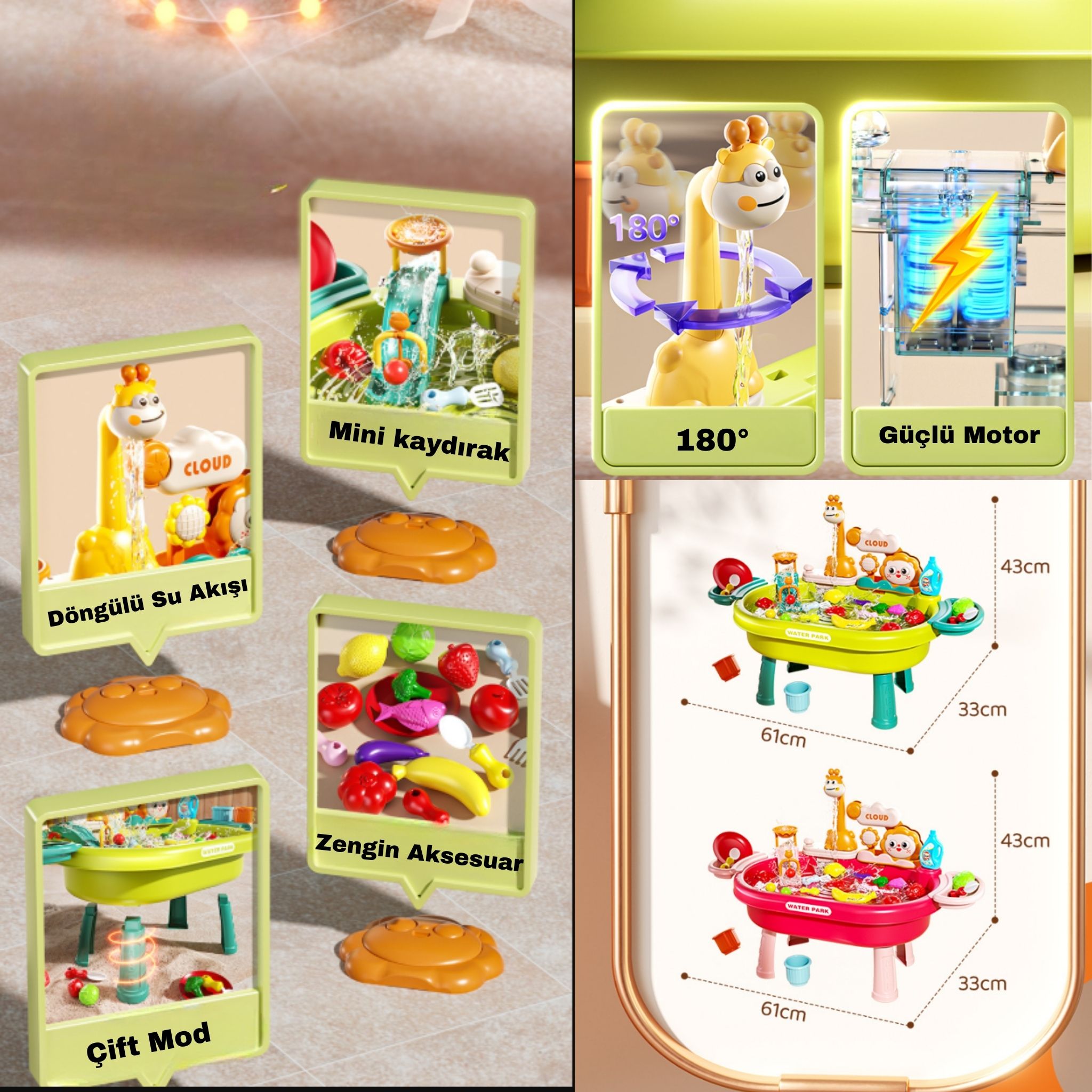Çocuklar İçin Su Oyun Masası ve Mutfak Seti – Aksesuar Dahil