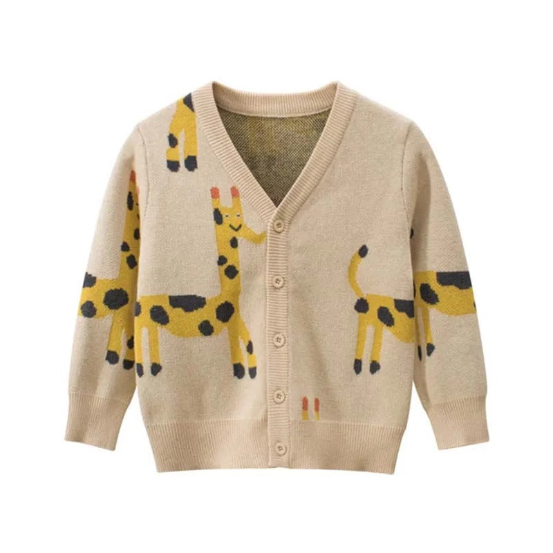 Spring Autumn Knitted Cardigan Sweater 2-6 Years Old Khaki and Green Color Options