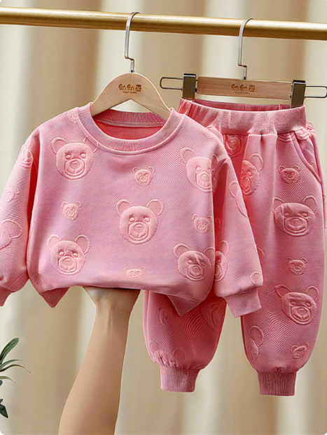 Ayıcık Desenli Pembe Renk Kız Çocuk Takım 1-6 Yaş