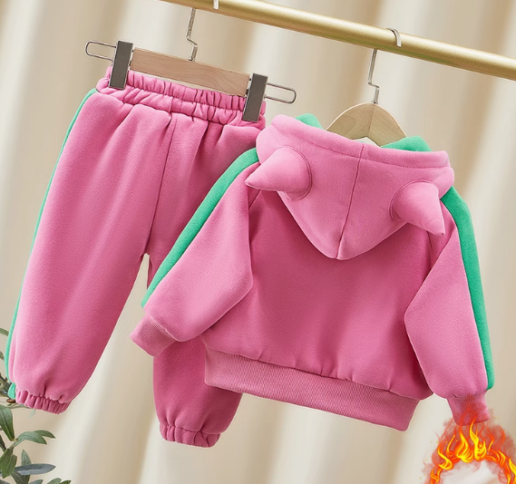 Kapşonlu Pembe Renk Kız Çocuk Takım 2-7 Yaş