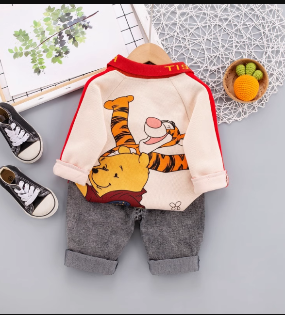 Kırmızı Polo Yaka Karikatürlü Çocuk Takım 1-5 Yaş