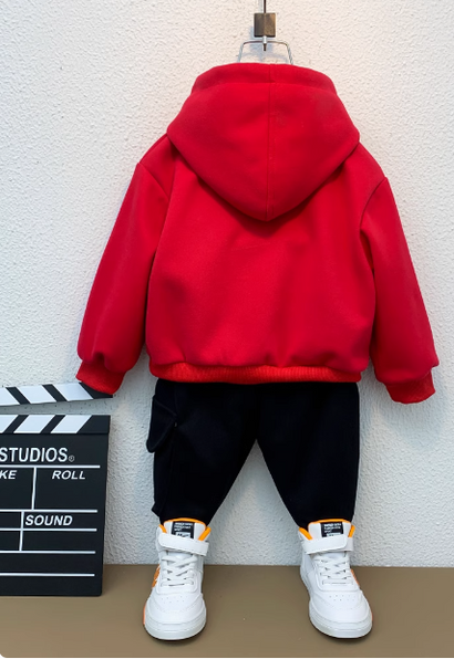 Kırmızı Kapşonlu Sweet ve Siyah Pantolon 2-8 Yaş Çocuk Takım