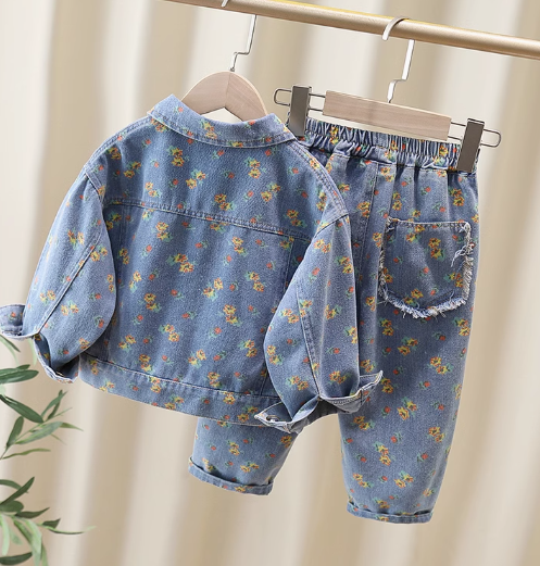 Kız Çocuk Desenli Kot Takım 2-7 Yaş