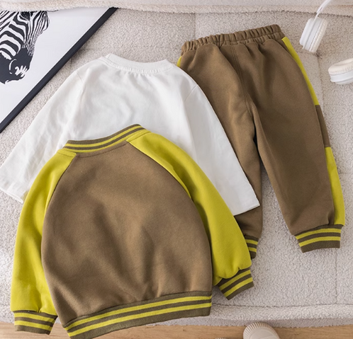 Koyu Renk Peluşlu 3 Parçalı Erkek Çocuk Takım 1-5 Yaş