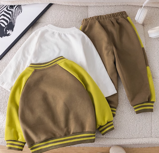 Koyu Renk Peluşlu 3 Parçalı Erkek Çocuk Takım 1-5 Yaş