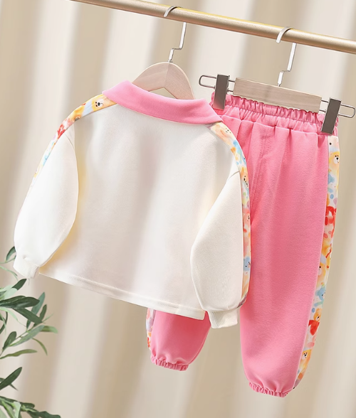 Lacos Yaka 3D Baskılı Pembeli Kız Çocuk Takım 2-7 Yaş