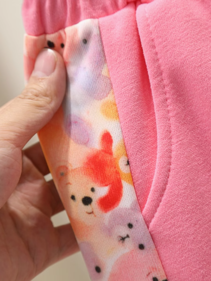 Lacos Yaka 3D Baskılı Pembeli Kız Çocuk Takım 2-7 Yaş