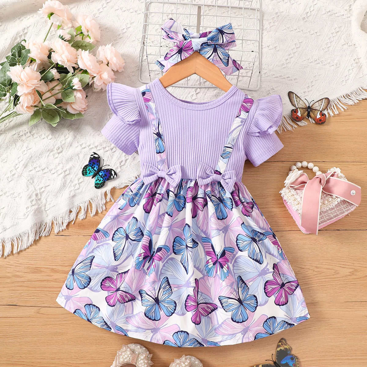 Purple Color Summer Comfortable Pattern Girl's Set 2-6 Years