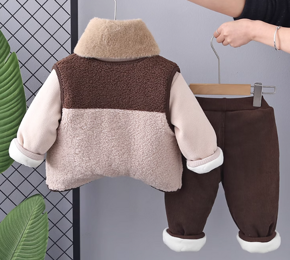 Yumuşak Peluşlu 3 Parçalı Kışlık Çocuk Takımı (1-5 Yaş)