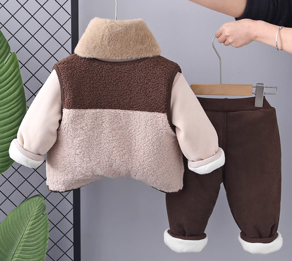 Yumuşak Peluşlu 3 Parçalı Kışlık Çocuk Takımı (1-5 Yaş)