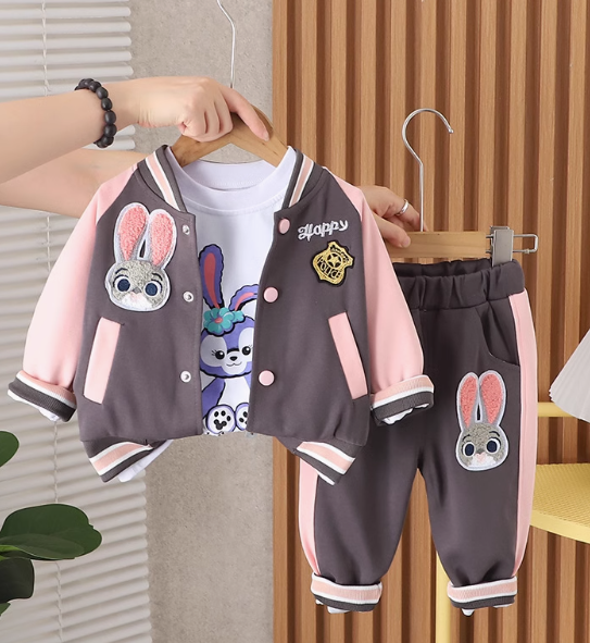 Pembe Renk 3 Parçalı Çocuk Takım 1-5 Yaş